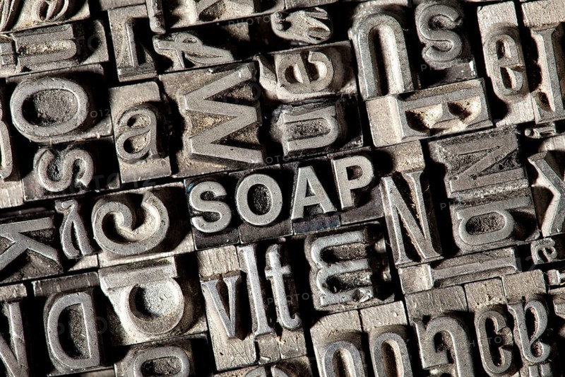Old lead letters forming the word 'SOAP'