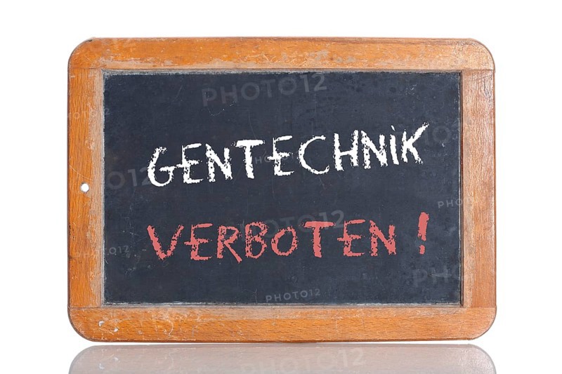 Old school blackboard with the words GENTECHNIK VERBOTEN!