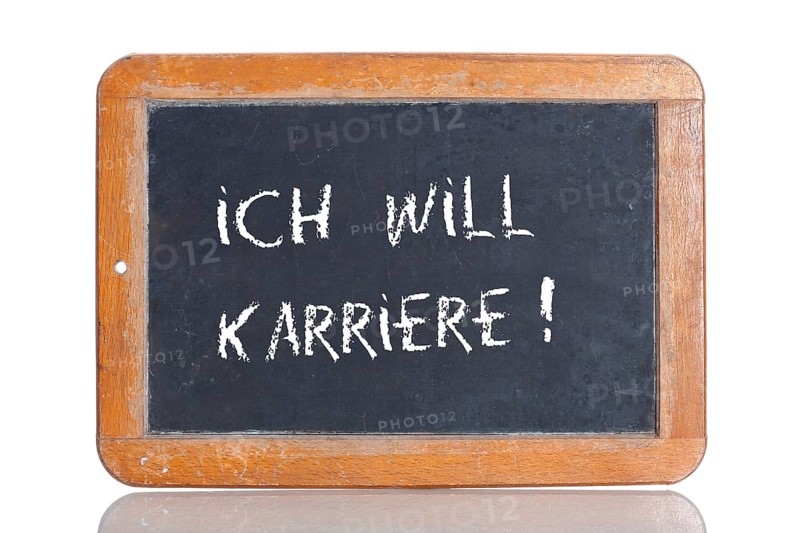 Old school blackboard with the words ICH WILL KARRIERE!