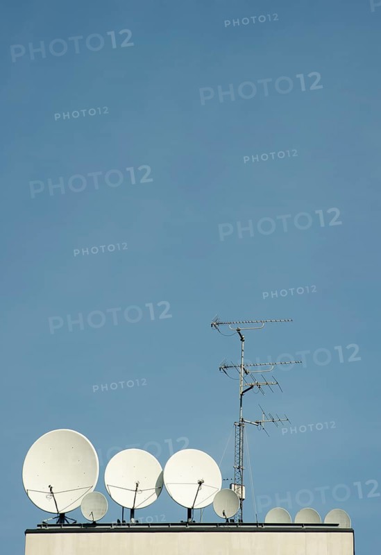Satellite dishes on rooftop