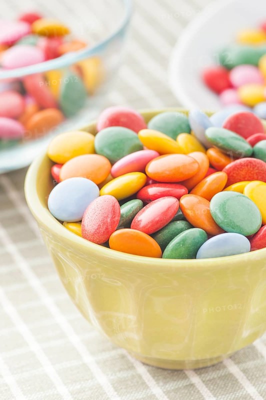Bowls with multicolored candy