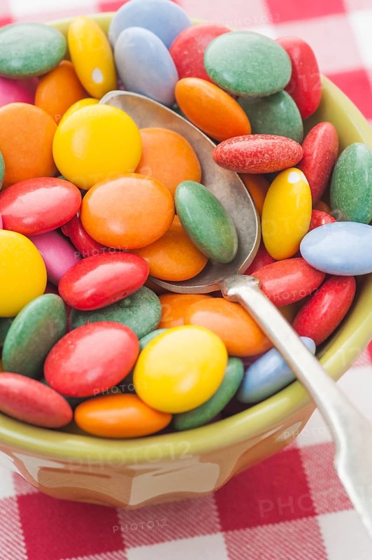 Multicolored candy in a bowl