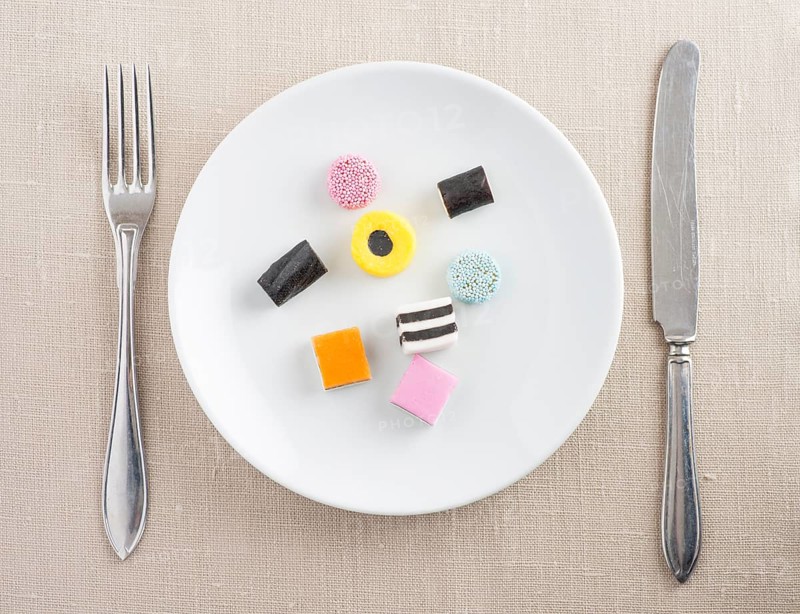 Liquorice candy served on a plate