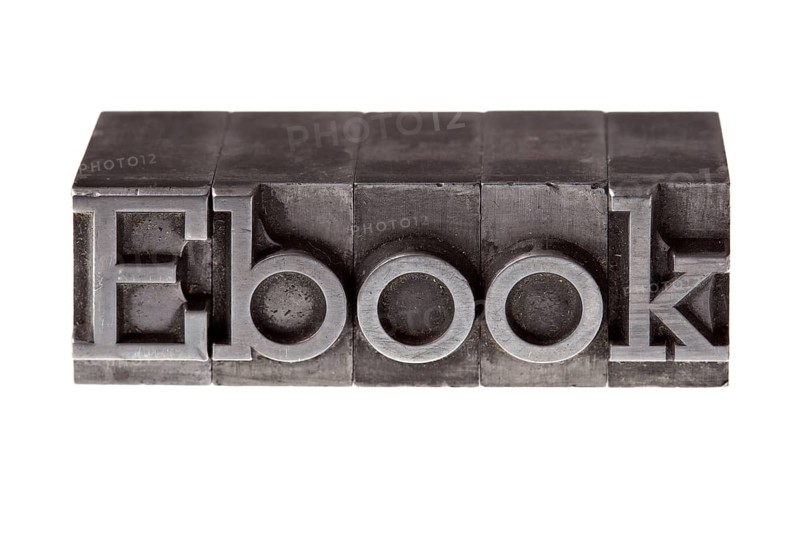 Old lead letters forming the word 'Ebook'