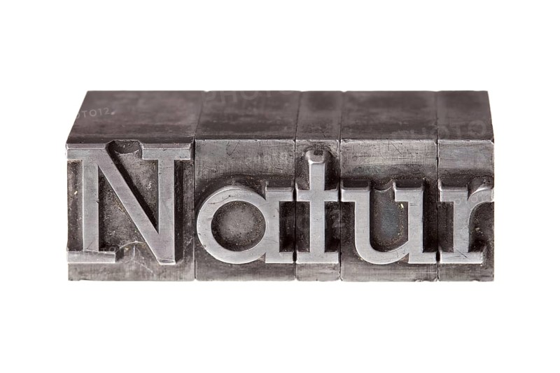 Old lead letters forming the word 'Natur'