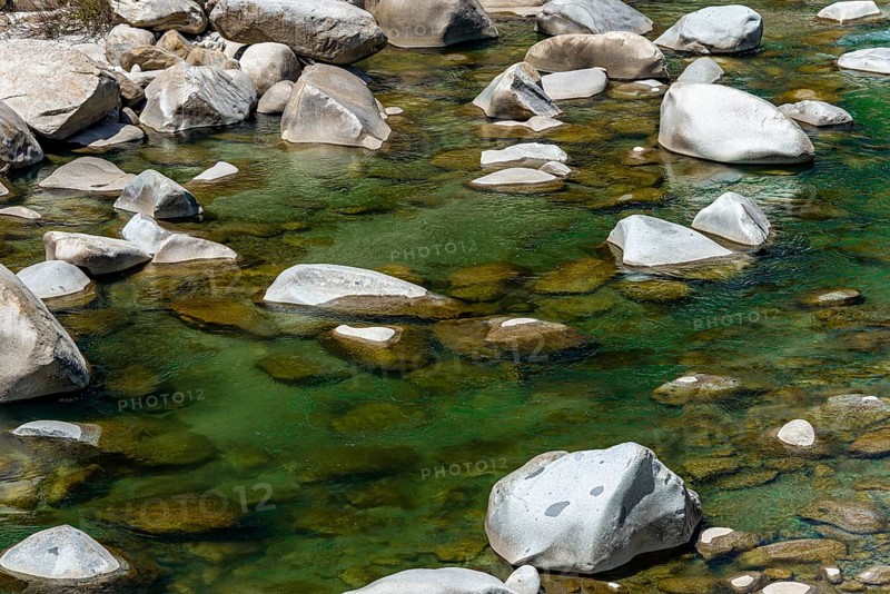 Stones in green clear water