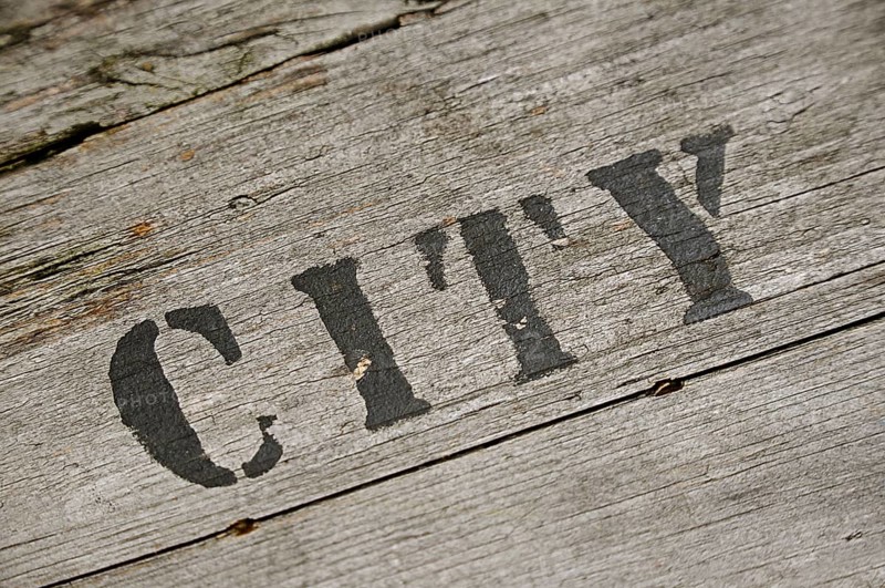 Word 'City' on old sea chest