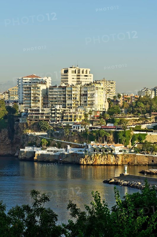 View of the harbor entrance of the Kaleici fishing harbor and marina
