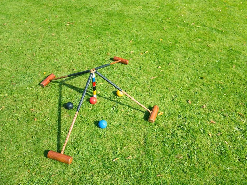 Croquet set on lawn