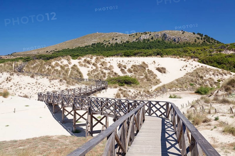 Boardwalk through the dunes at the back of the Cala Mesquita beach