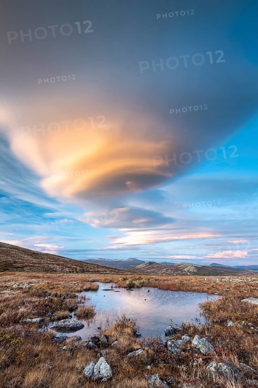 Autumnal Tundral landscape in Dovrefjell at evening mood