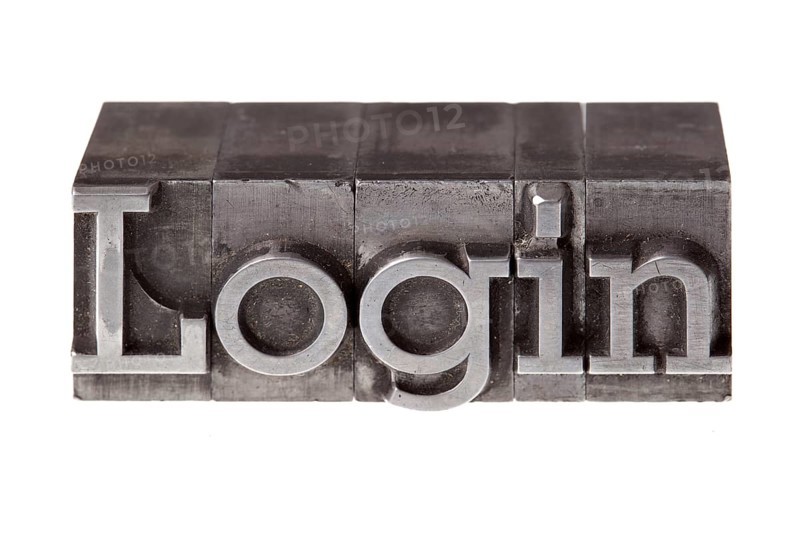 Old lead letters forming the term 'Login'