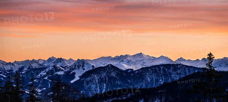 Panoramic view of the Alps at sunset