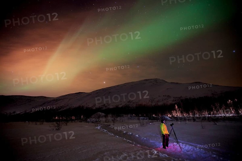 Northern Lights over the Kattfjord pass in winter