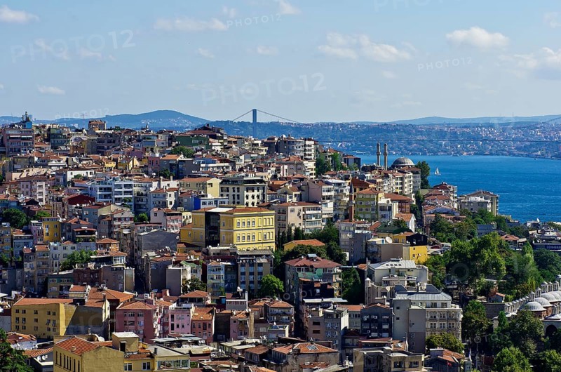 View over the rooftops of Besiktas and Beyoglu towards the Bosphorus