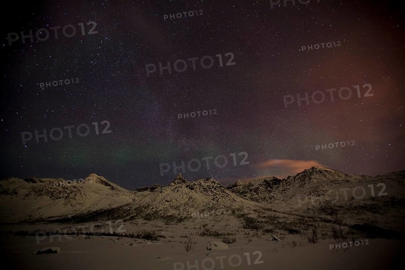Northern Lights over the Kattfjord pass in winter