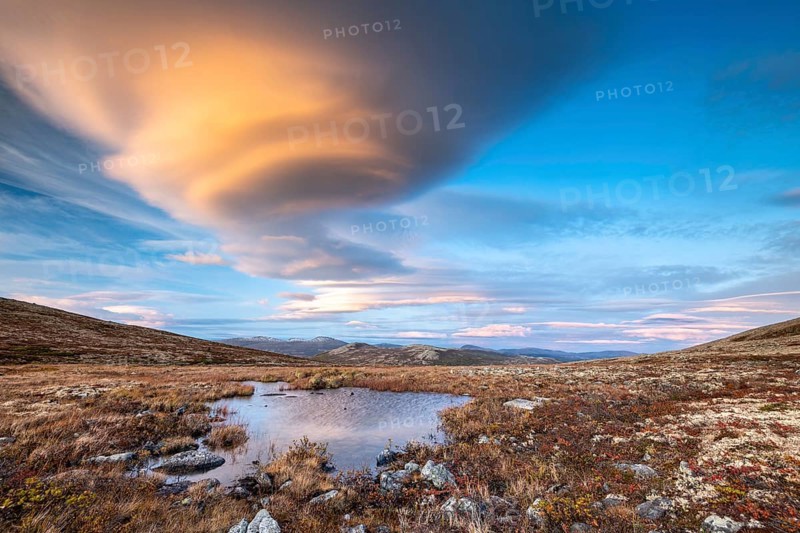 Autumnal Tundral landscape in Dovrefjell at evening mood