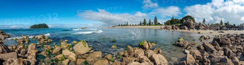 Sandy beach beach of Mount Manganui with island Motiti Island