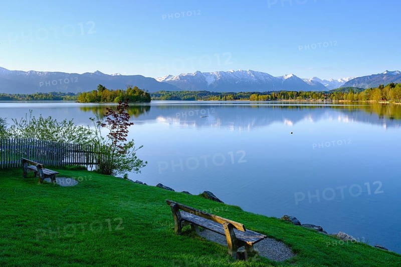 Benches on the lake shore of Lake Staffelsee