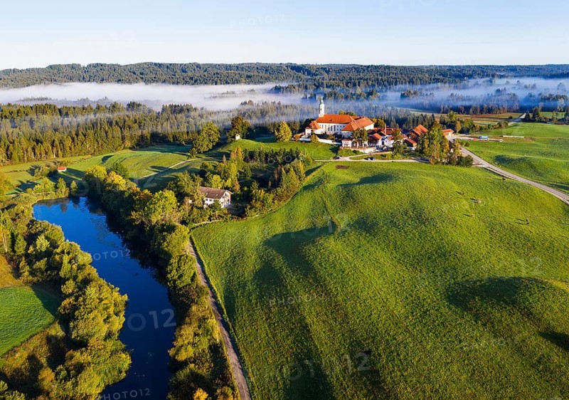 Reutberg Monastery and millpond