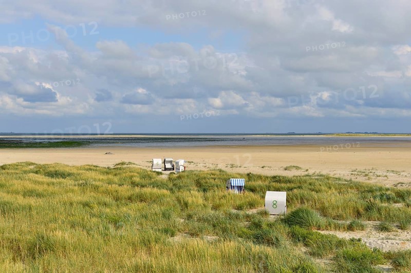 Beach chairs in the sand of the Kniephaken