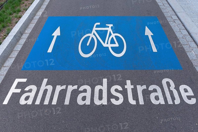 Sign bicycle path on the road