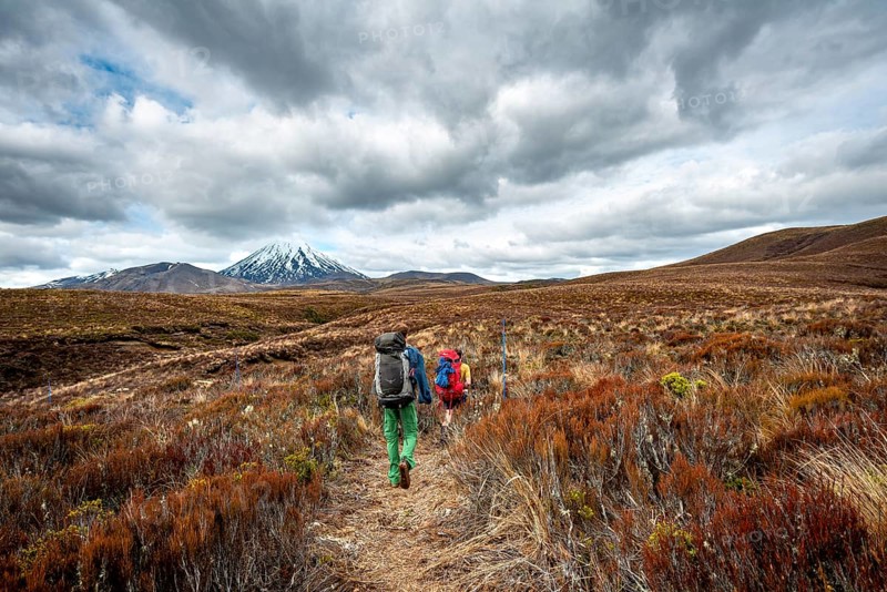 Hikers on hiking trail Tongariro Northern Circuit