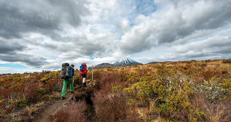 Hikers on hiking trail Tongariro Northern Circuit