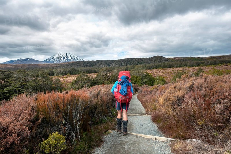 Hikers on hiking trail Tongariro Northern Circuit