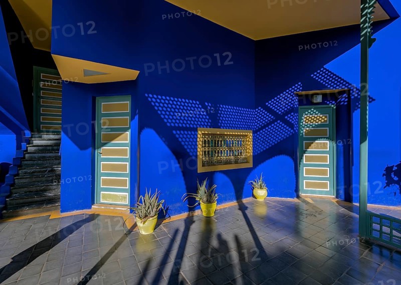 Blue house in the botanical garden Jardin Majorelle