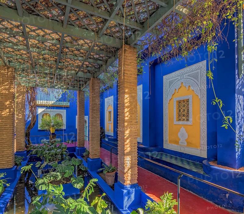 Blue house in the botanical garden Jardin Majorelle