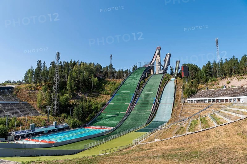 Ski jumps with outdoor pool