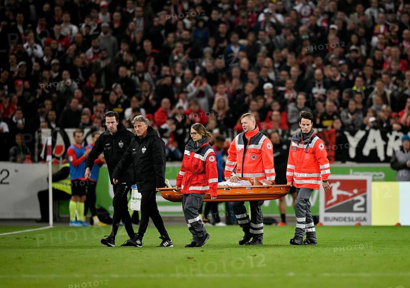 Player Borna Sosa VfB Stuttgart is severely injured with stretcher carried from court