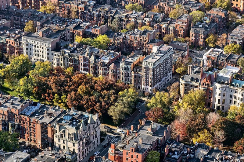 View from Prudential Tower to the houses in the historic district of Back Bay