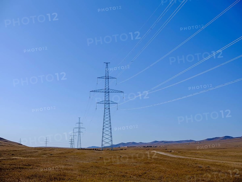 Power line through the Mongolian steppe