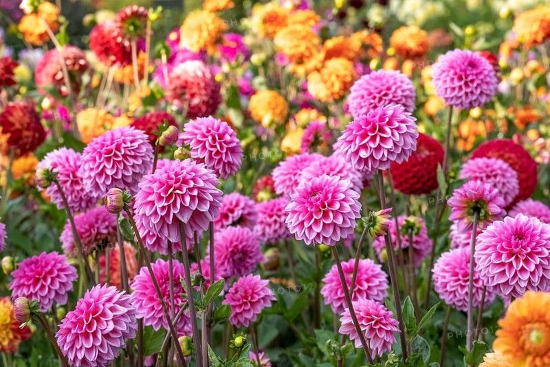 Bed with garden dahlias
