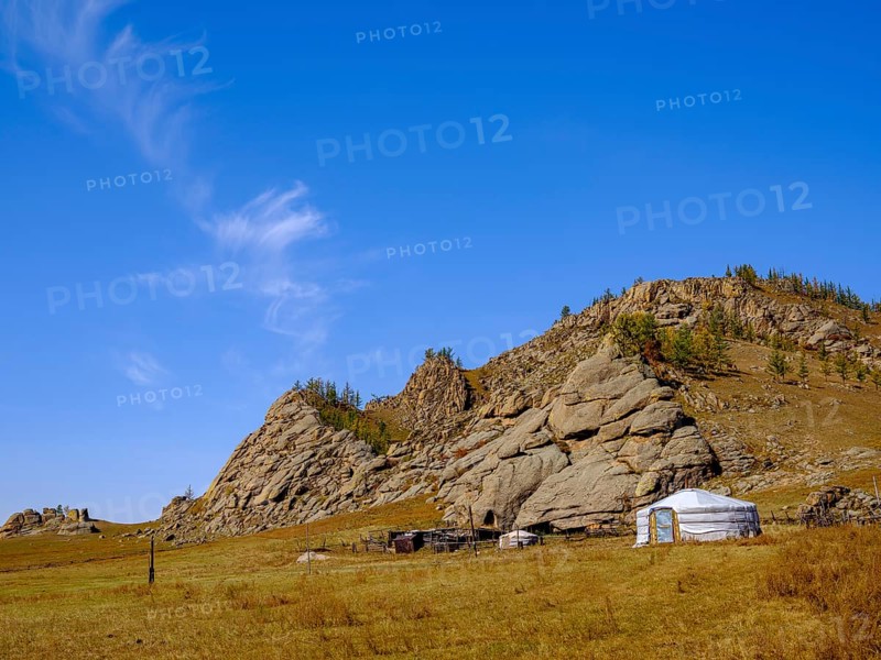 Yurt under rocks in Gorchi Terelj National Park
