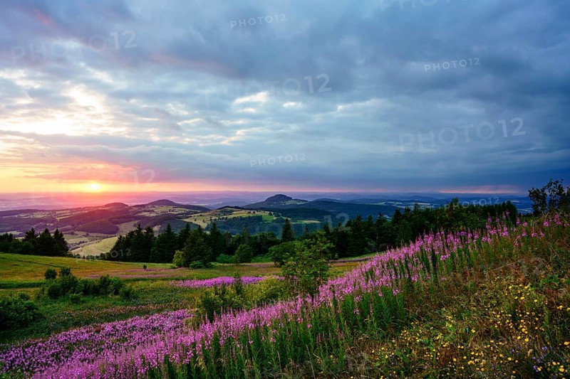 View from the Wasserkuppe to the hilly landscape at sunset