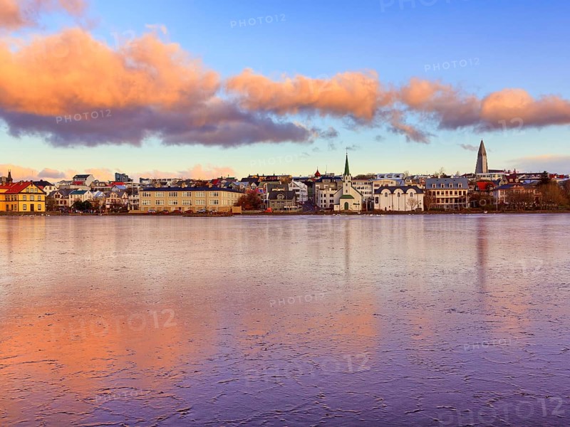Frozen lake Tjornin in the city centre
