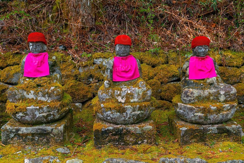 Jizo statues with red caps