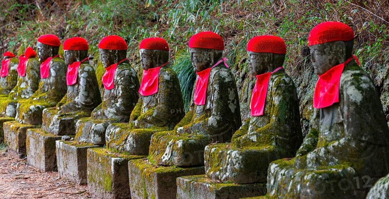 Jizo statues with red caps