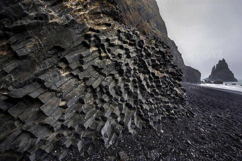Basalt columns at the black lava edge Reynisfjara