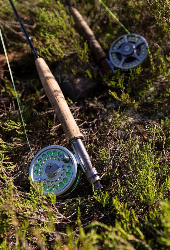 Two fly rods lying on the forest floor