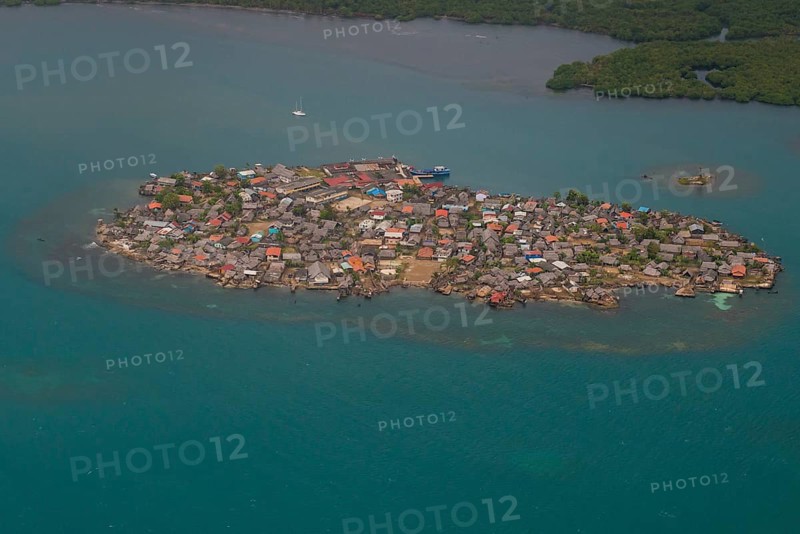 Aerial of a densly populated sland