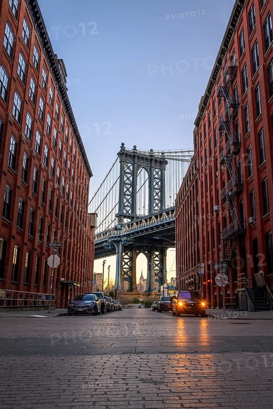 View from Main Street to Manhattan Bridge and Empire State Building
