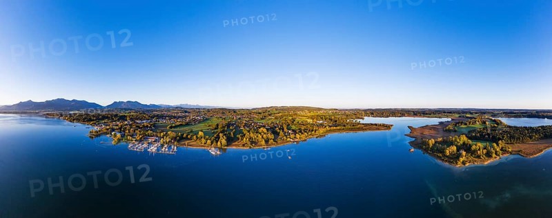 Prien am Chiemsee and Schafwaschener Bucht with peninsula Sassau