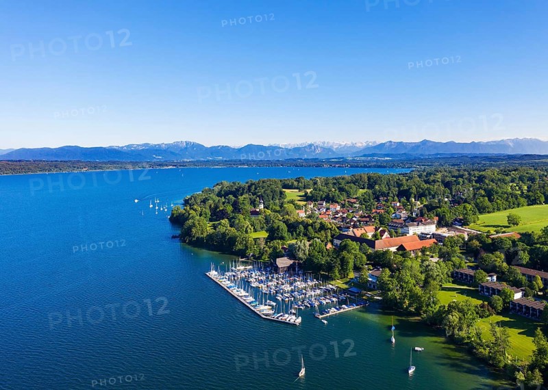 Bernried at Lake Starnberger See with Alpine chain