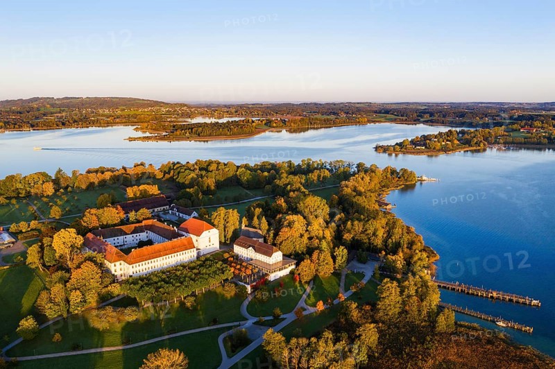 Old castle Herrenchiemsee in the morning light