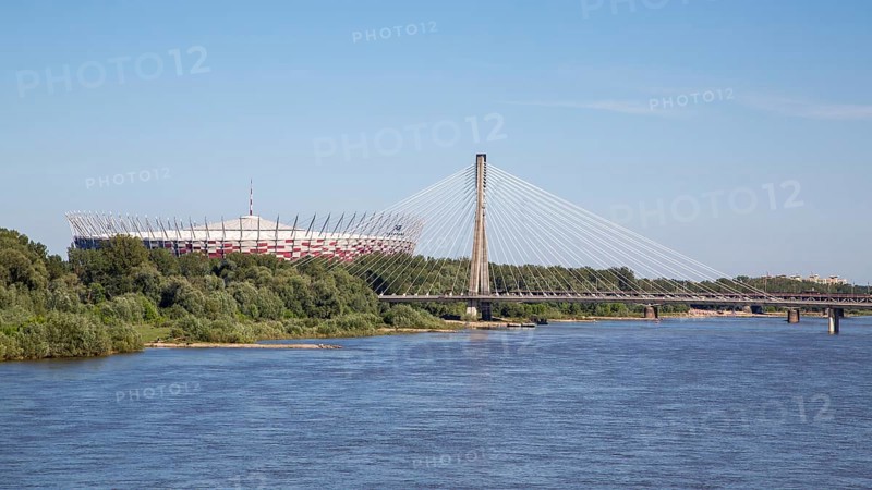 Narodowy Stadium or National Stadium and Åšwietokrzyski Bridge over the Vistula River