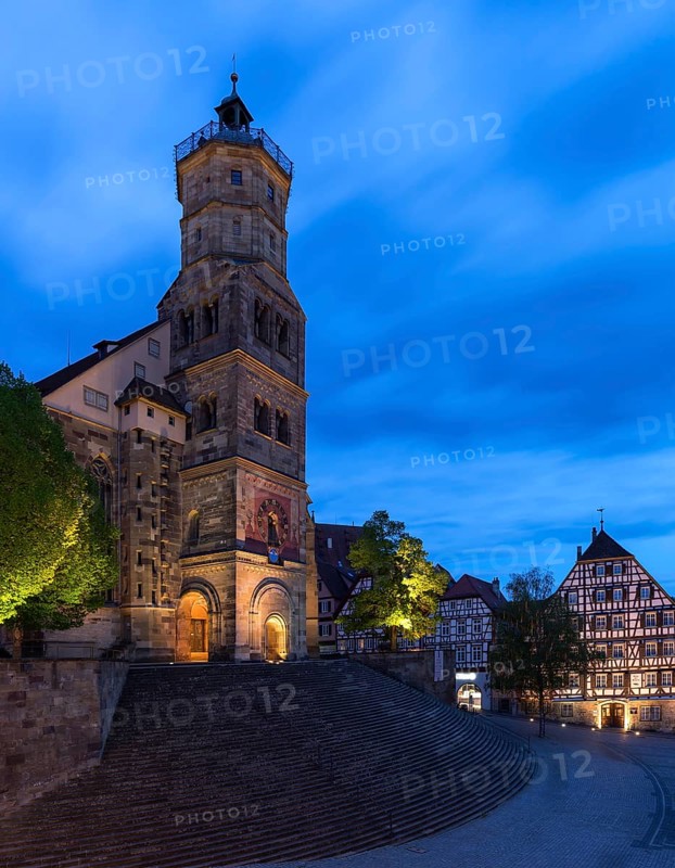St. Michael with large open stairs at dusk